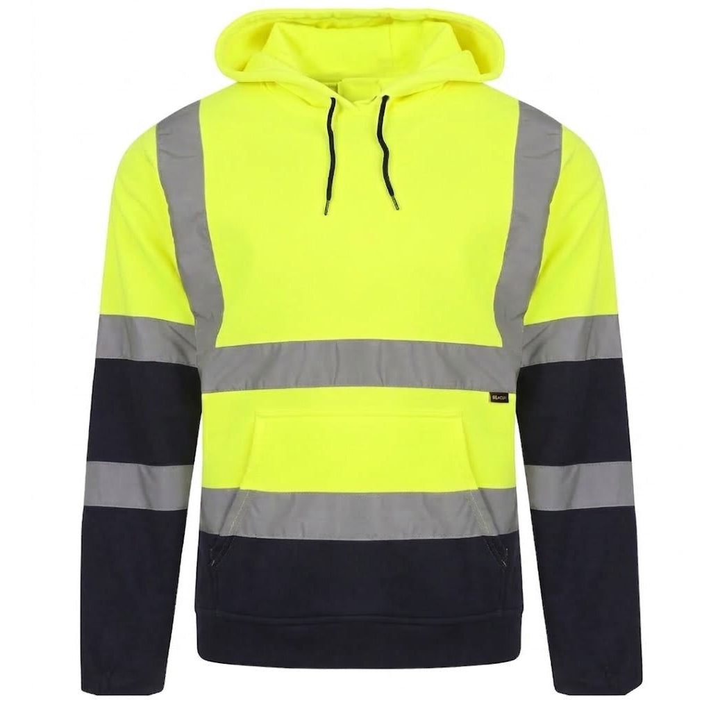 Men Hi Vis Viz Two Tone Hoodies Pullover Safety Super Soft Fleece Workwear Tops Pull Over High Visibility Security Super Soft Cosy Fleece Hoody Jumpers (3279)