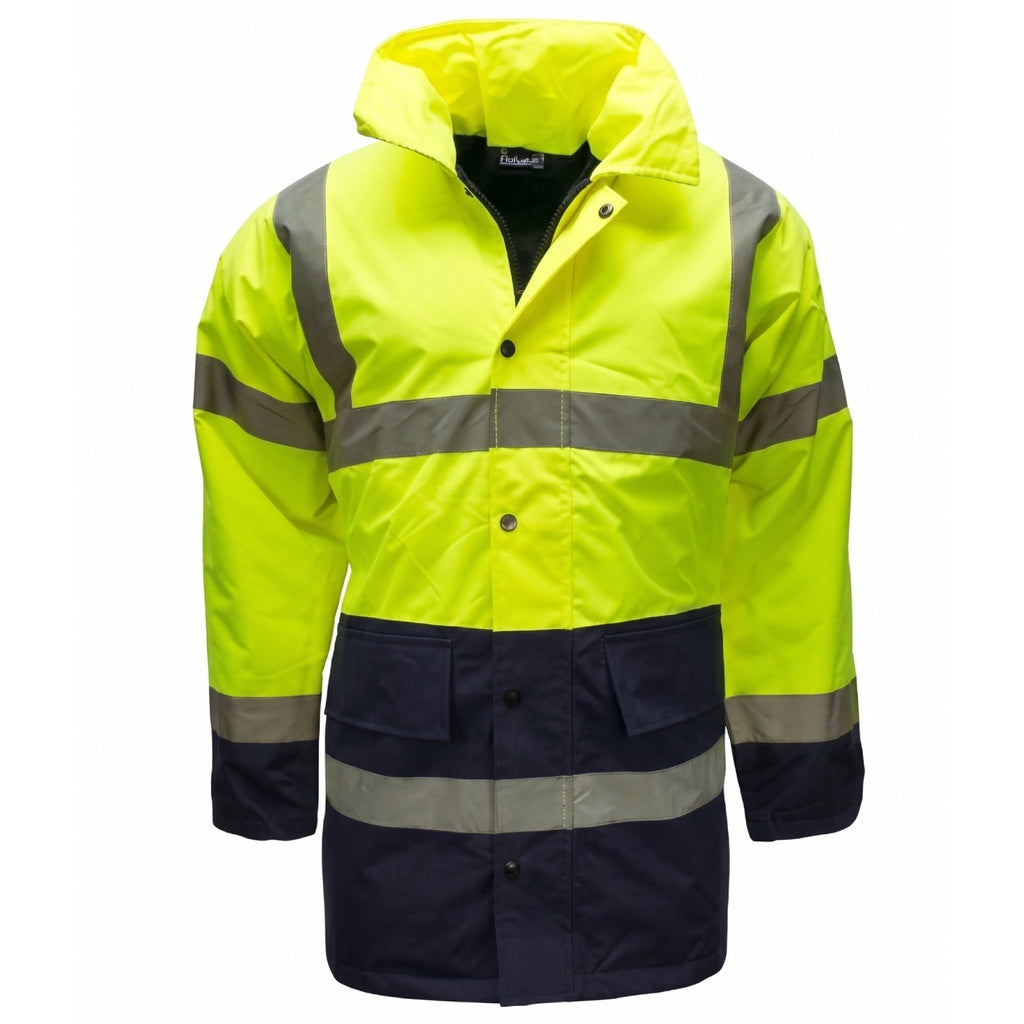 New Hi Vis Parka Jackets High Visibility Safety Security Workwear Waterproof Storm Padded Jackets Hi Viz Reflective Protective Hooded Long Rain Coats