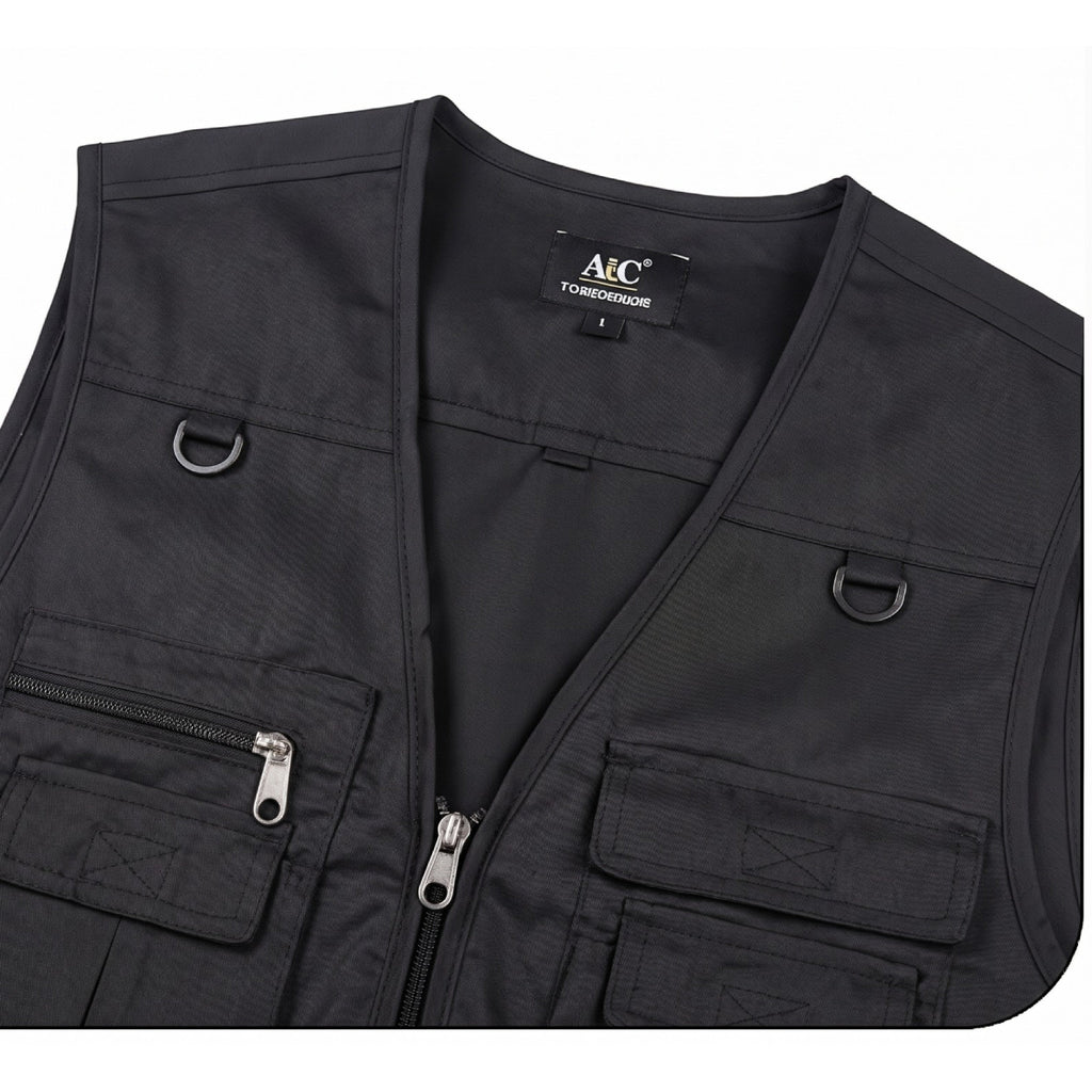 "New Men's Cotton Rich Waistcoat Jacket Multi Pocket Vest Outdoor Fishing Camping Activewear Sleeveless Traveling Photography Hiking Hunting Tactical Outerwear Gilet (Medium, Black) "