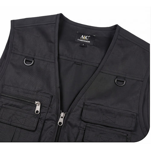 "New Men's Cotton Rich Waistcoat Jacket Multi Pocket Vest Outdoor Fishing Camping Activewear Sleeveless Traveling Photography Hiking Hunting Tactical Outerwear Gilet (Medium, Black) "