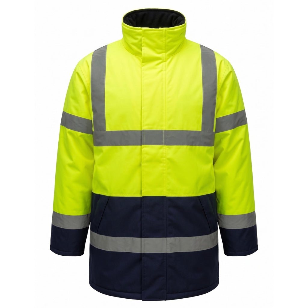 New Hi Vis Parka Jackets High Visibility Safety Security Workwear Waterproof Storm Padded Jackets Hi Viz Reflective Protective Hooded Long Rain Coats