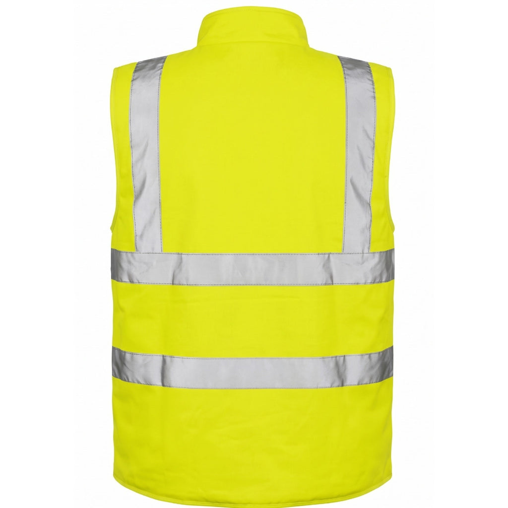 Hi Viz Bodywarmer Reversible Fleece Lined High Visibility Gilet Hi Vis Reflective Waterproof Workwear Padded Vest Security Safety Wear Warm Waistcoat (4X-Large, Yellow)
