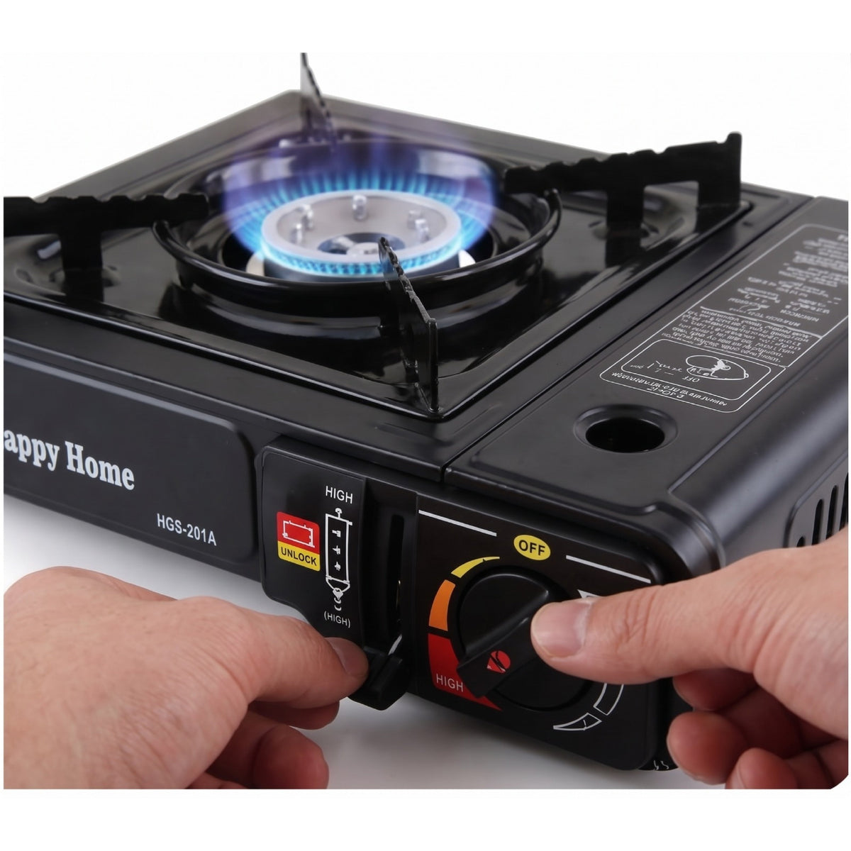 B2C Butane Stove Portable Cooker in Carry Case 2 4 8 12 Gas Bottles Camping BBQ Kit Gas Camping Stove with Automatic Ignition & Heat Control (Gas Stove + 4 Butane Cans), Black (MANIEKSTOVE)